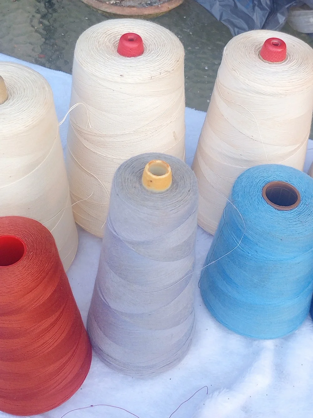 9 Spools Natural, Blues,Rust Cones Thread Set - Spools